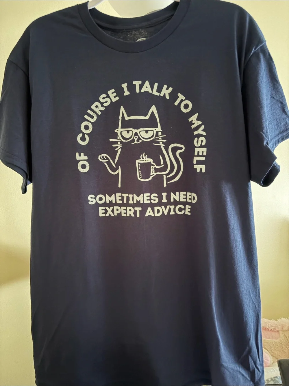 Navy Unisex Cat Graphic Tee with Cream Print Funny Pet Quote Shirt Size L /NWT